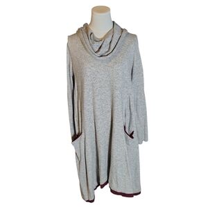 Anthropologie Sparrow Cashmere Lambswool Gray Red Cowl Sweater Dress Size Medium